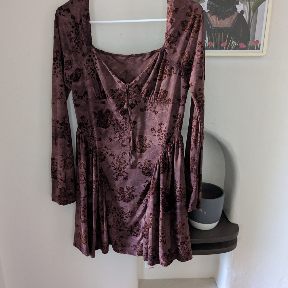 Wine Tie Front Velvet Midi Dress